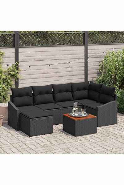 vidaxl Set de canapele pentru gradina 7 pcs Negru poliratan