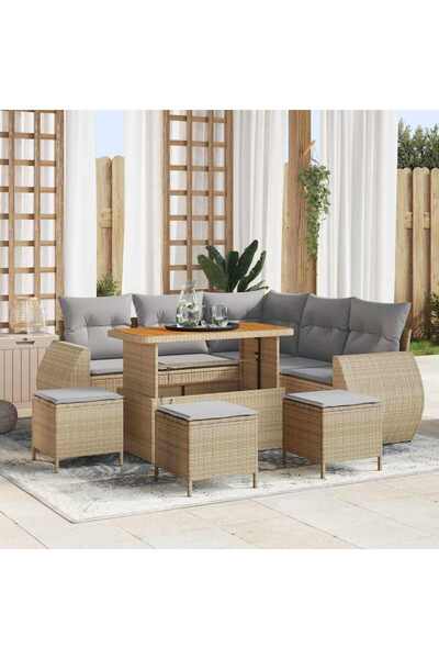 vidaxl Set de canapele pentru gradina 9 pcs Bej poliratan