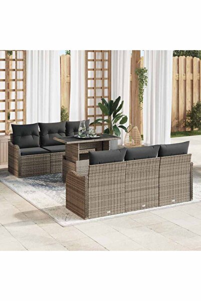 vidaxl Set de canapele pentru gradina cu perna 7 pcs Gri Rattan poli
