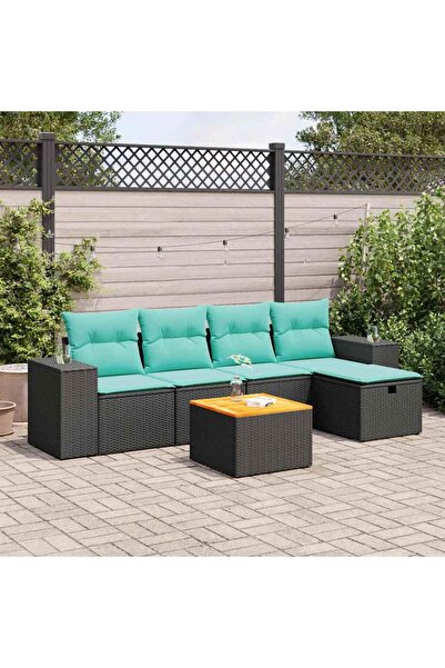 vidaxl Set mobilier de gradina cu perne, 6 piese, negru, poliratan