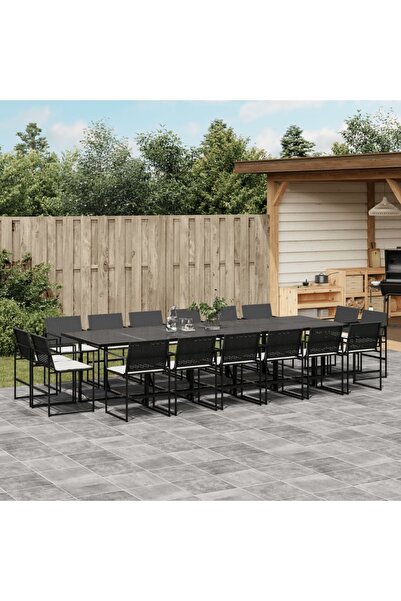 vidaxl Set mobilier de gradina cu perne, 17 piese, negru, poliratan