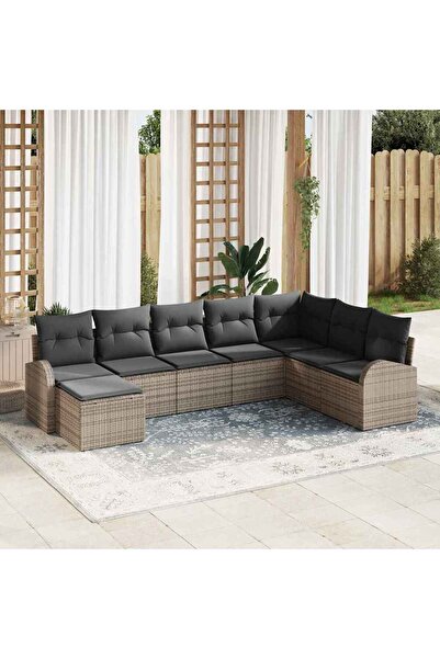 vidaxl Set de canapele pentru gradina cu perna 8 pcs Gri Rattan poli