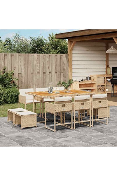 vidaxl Set mobilier de gradina cu perne, 11 piese, bej, poliratan