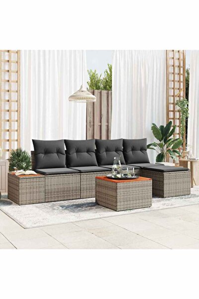 vidaxl Set de canapele pentru gradina cu perna 6 pcs Gri Rattan poli