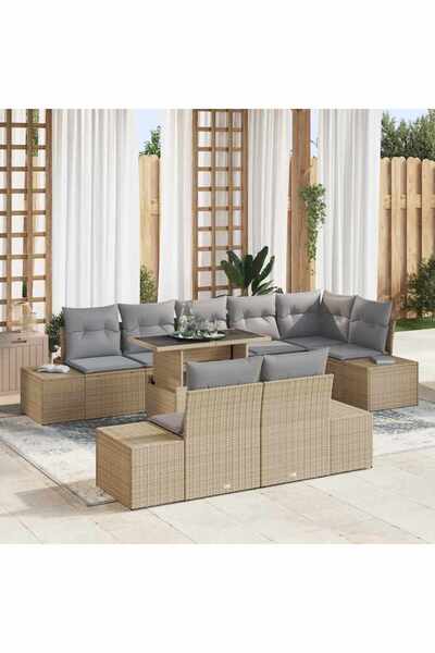 vidaxl Set de canapele pentru gradina 9 pcs Bej Rattan poli