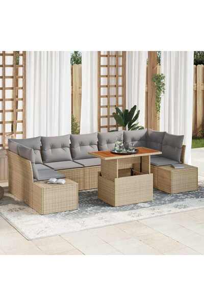 vidaxl Set de canapele pentru gradina 8 pcs Bej Rattan poli