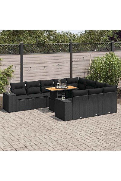 vidaxl Set canapele de gradina cu perne, 10 piese, negru, poliratan