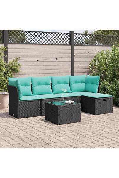 vidaxl Set mobilier de gradina cu perne, 6 piese, negru, poliratan