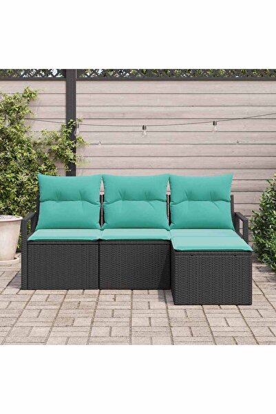 vidaxl Set de canapea 4 pcs Negru poliratan