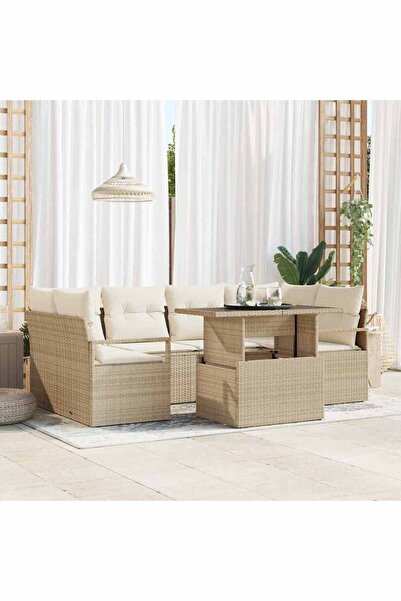 vidaxl Set de canapele pentru gradina 7 pcs Bej Rattan poli