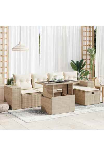 vidaxl Set canapele de gradina cu perne, 6 piese, bej, poliratan