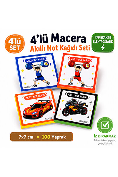 POLABOOK Sporcu Arabalı 4’lü Mini Akıllı Not Kağıdı Seti 100 Sayfa – Yapışkan...