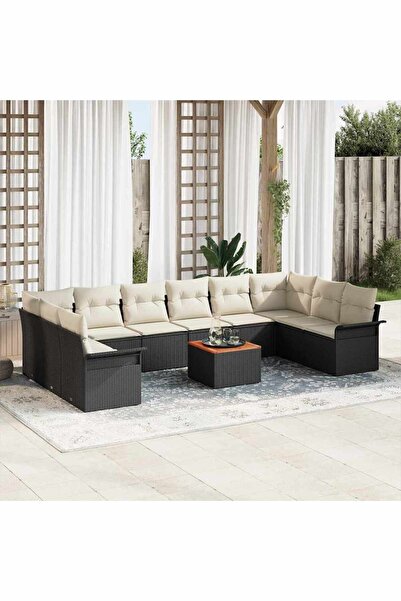 vidaxl Set de canapele pentru gradina cu perna 11 pcs Negru poliratan