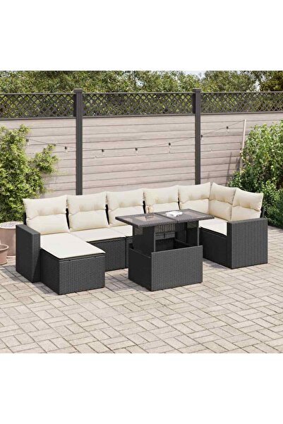 vidaxl Set mobilier de gradina cu perne, 8 piese, negru, poliratan