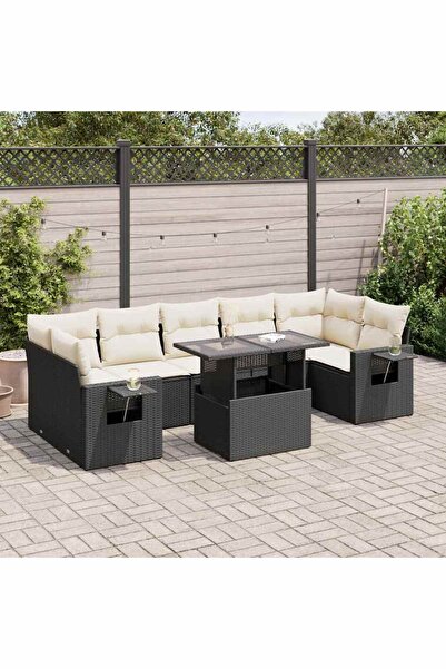 vidaxl Set mobilier de gradina cu perne, 8 piese, negru, poliratan