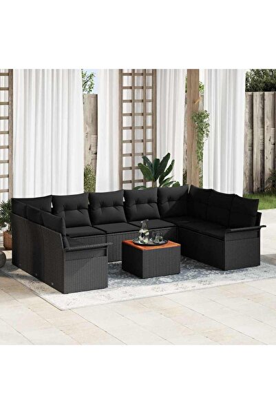 vidaxl Set de canapele pentru gradina cu perna 10 pcs Negru poliratan