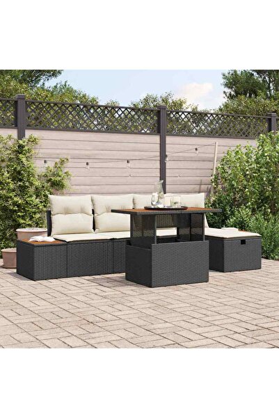vidaxl Set de canapele pentru gradina cu perna 6 pcs Negru poliratan