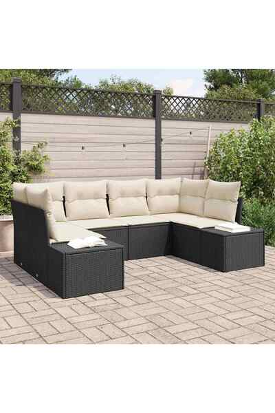 vidaxl Set de canapele pentru gradina cu perna 6 pcs Negru poliratan