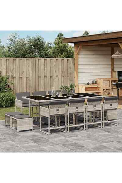 vidaxl Set mobilier de gradina cu perne 13 piese gri deschis poliratan