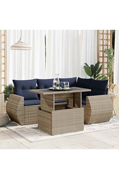 vidaxl Set canapea de gradina cu perne, 5 piese, poliratan/lemn acacia