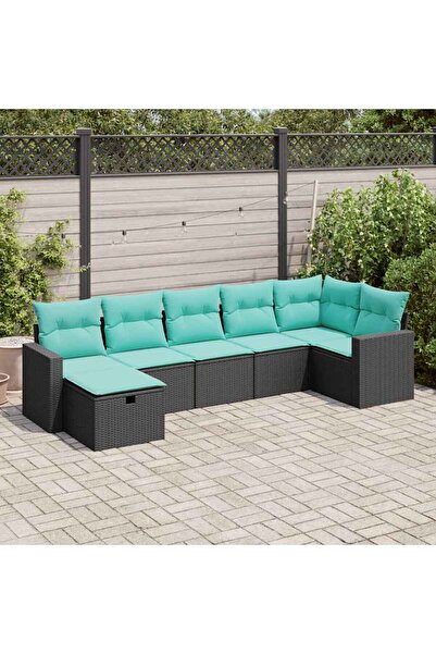 vidaxl Set canapele de gradina cu perne, 7 piese, negru, poliratan
