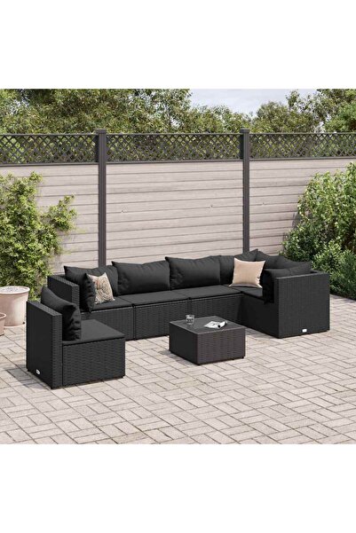 vidaxl Set mobilier de gradina cu perne, 7 piese, negru, poliratan