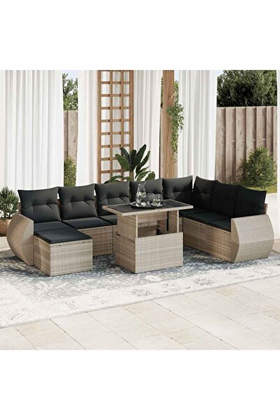 vidaxl Set canapele de gradina cu perne, 9 piese gri deschis poliratan