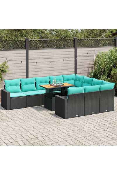 vidaxl Set canapele de gradina cu perne, 11 piese, negru, poliratan