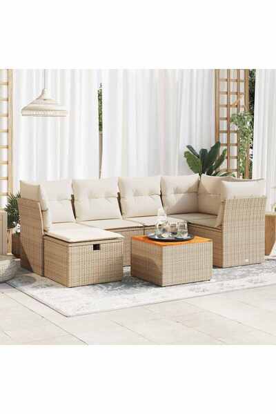 vidaxl Set canapele de gradina, 7 piese, cu perne, bej, poliratan