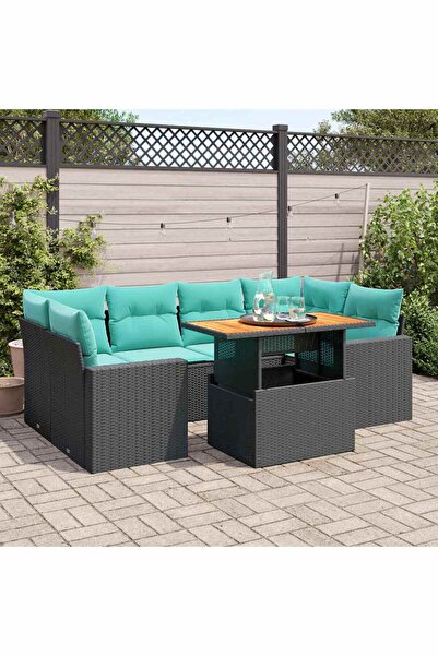 vidaxl Set canapele de gradina cu perne, 7 piese, negru, poliratan