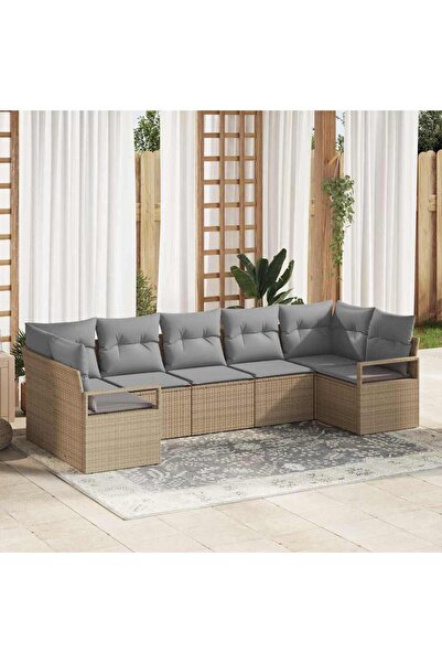vidaxl Set de canapea cu perna 7 pcs Bej poliratan
