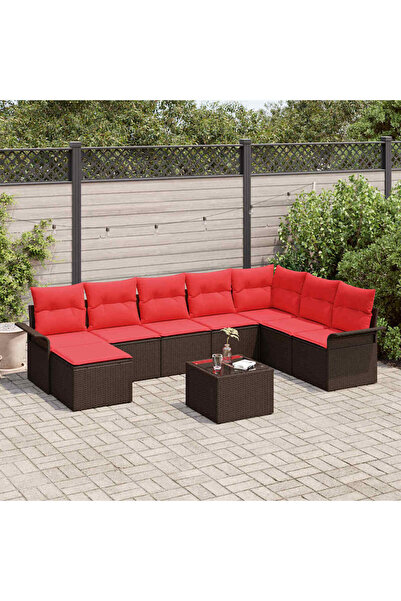 vidaxl Set de canapele pentru gradina cu perna 9 pcs Maro Rattan poli