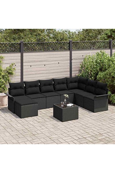 vidaxl Set de canapele pentru gradina cu perna 9 pcs Bej Rattan poli