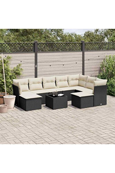 vidaxl Set canapele de gradina cu perne, 10 piese, negru, poliratan