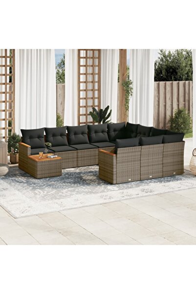 vidaxl Set canapele de gradina cu perne, 11 piese, gri, poliratan