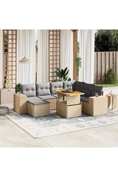 vidaxl Set canapele de gradina, 8 piese, cu perne, bej, poliratan