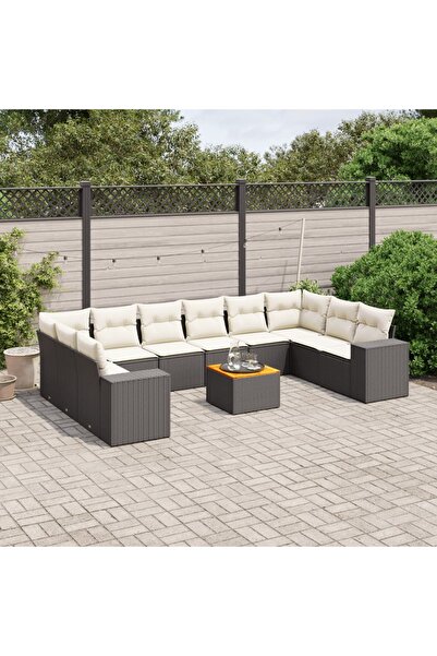vidaxl Set canapele de gradina cu perne, 11 piese, negru, poliratan