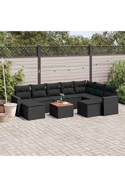 vidaxl Set canapele de gradina cu perne, 10 piese, negru, poliratan