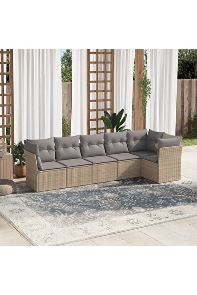vidaxl Set canapele de gradina cu perne, 6 piese, bej, poliratan