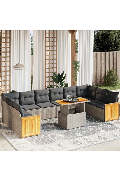 vidaxl Set canapele de gradina cu perne, 11 piese, gri, poliratan