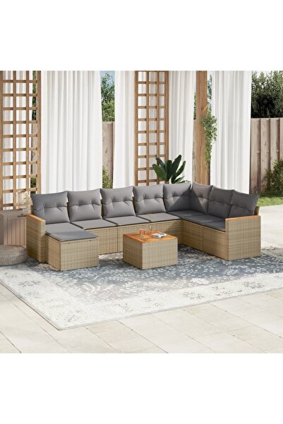 vidaxl Set canapele de gradina, 9 piese, cu perne, bej, poliratan