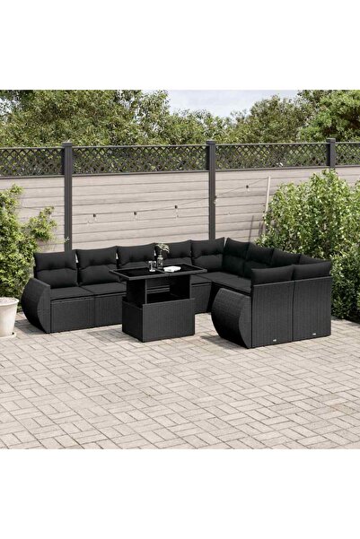 vidaxl Set canapele de gradina cu perne, 10 piese, negru, poliratan