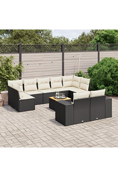 vidaxl Set canapele de gradina cu perne, 10 piese, negru, poliratan