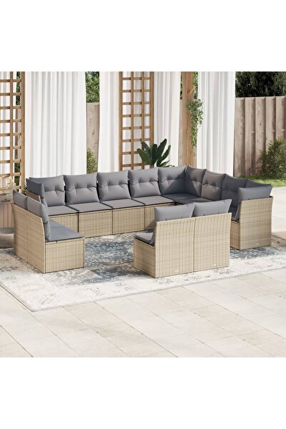 vidaxl Set canapele de gradina cu perne, 12 piese, bej, poliratan