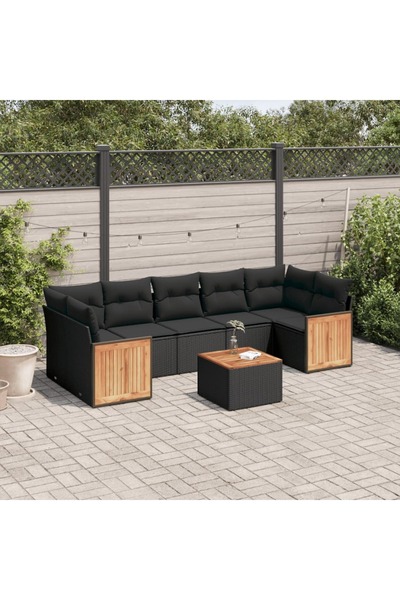 vidaxl Set mobilier de gradina cu perne, 8 piese, negru, poliratan