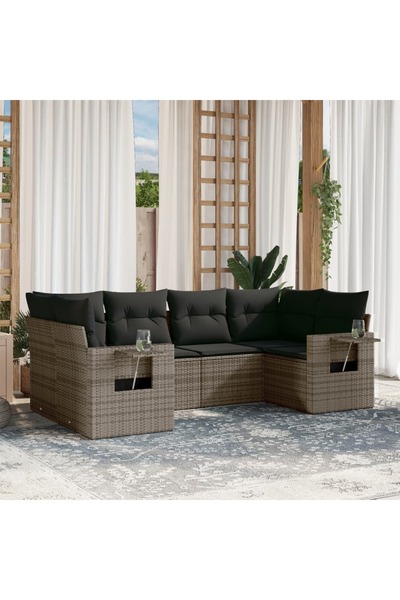 vidaxl Set mobilier gradina cu perne, 6 piese, gri, poliratan