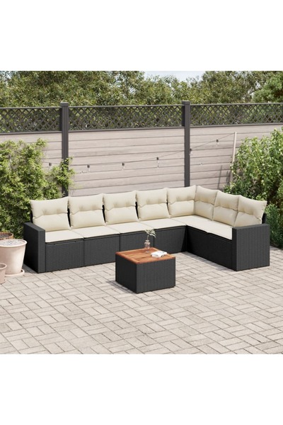 vidaxl Set mobilier de gradina cu perne, 8 piese, negru, poliratan