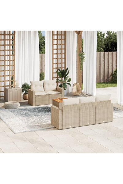 vidaxl Set canapele de gradina cu perne, 6 piese, bej, poliratan