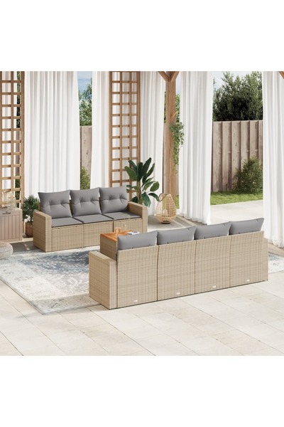 vidaxl Set canapele de gradina, 8 piese, cu perne, bej, poliratan