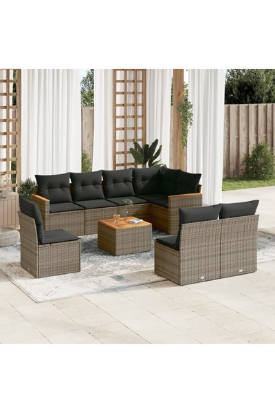 vidaxl Set canapele de gradina, 9 piese, cu perne, gri, poliratan